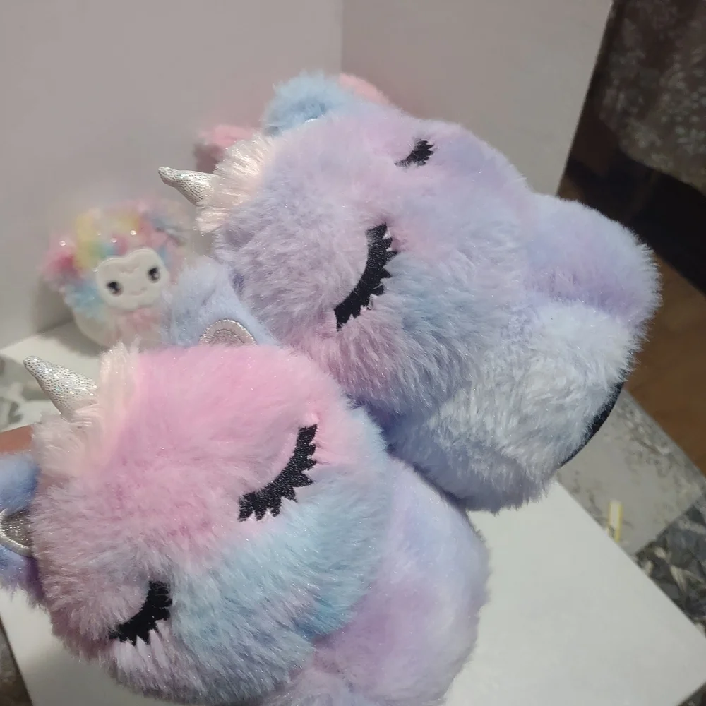 Pastel Unicorn Plush Slippers